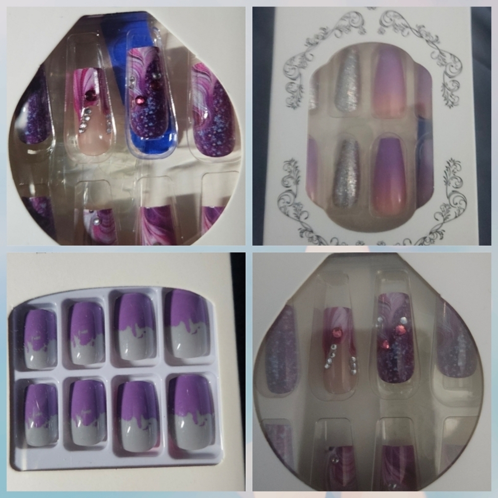 NWT 4 Sets Of Purple/Silver Nails